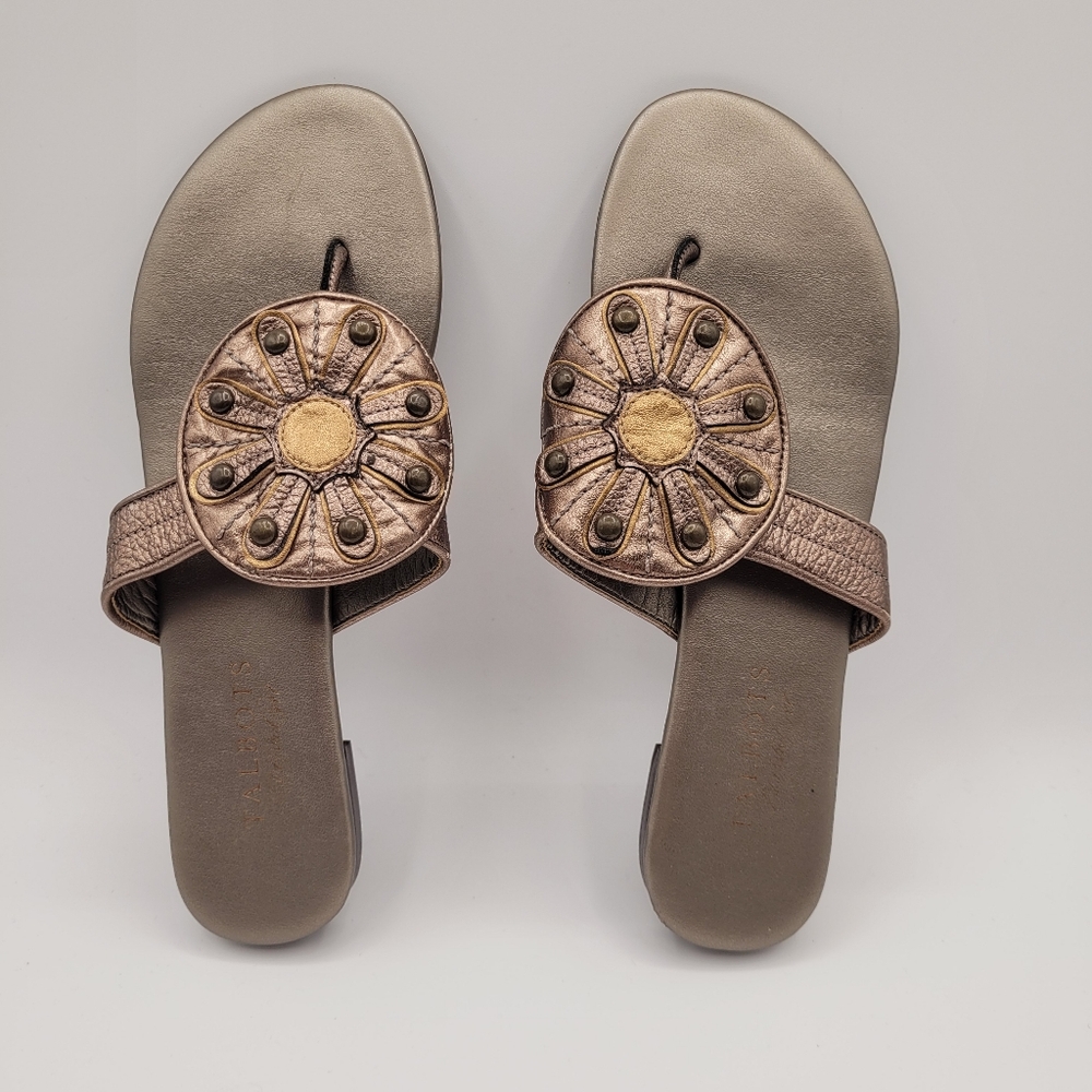 Talbots Woman's Sandals MetallicAnthracite leather Thong Flip Flop Size 7 - Picture 6 of 10